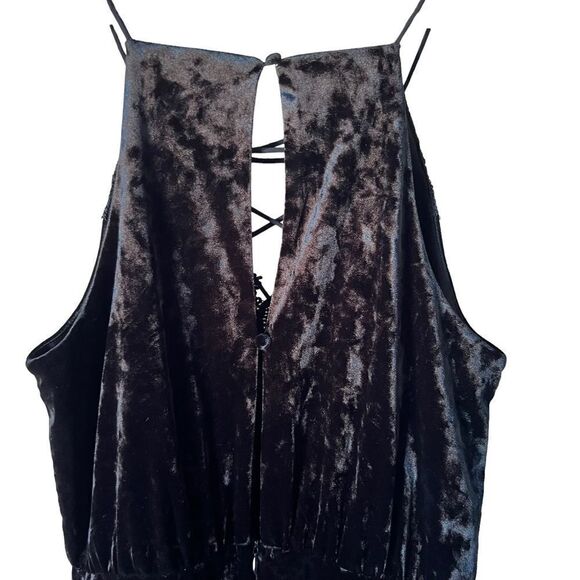 WAYF Posie Lace-Up Jumpsuit In Black Velvet - Picture 6 of 11